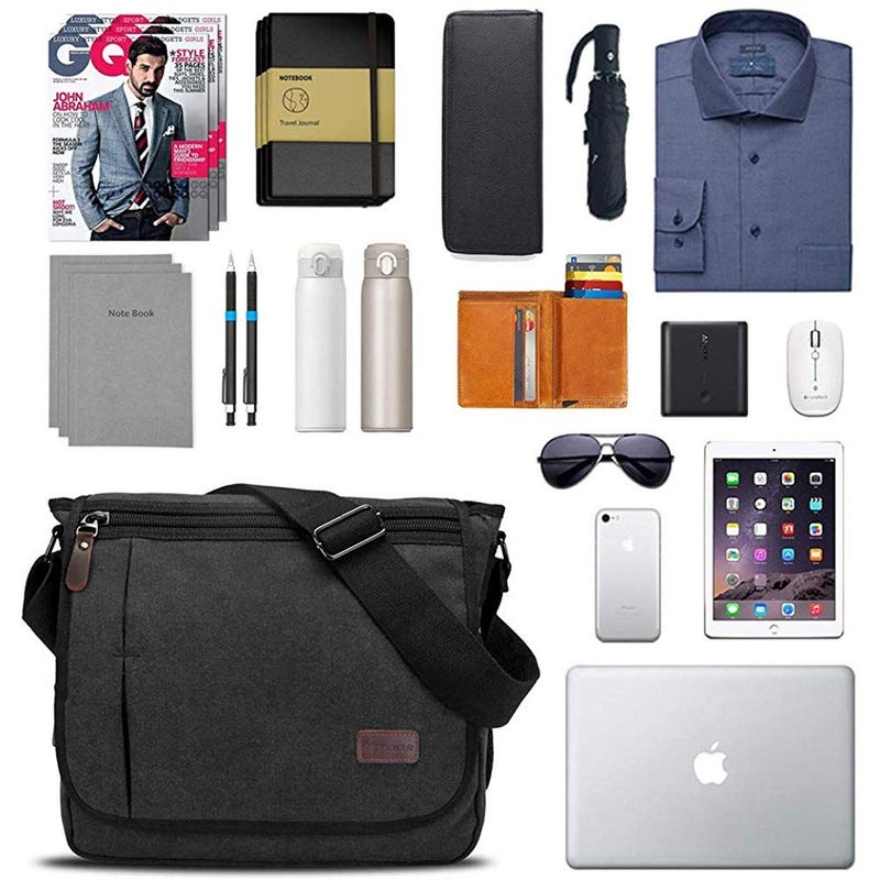 Modoker حقيبة مودوكر للرسائل للرجال والنساء، حقيبة ساتشل للكمبيوتر المحمول 13 بوصة، حقيبة كتف قماشية مع جيب زجاجة، سوداء - Image 4